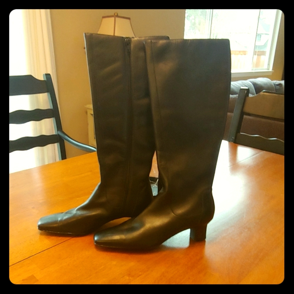 Black, leather, knee high boots